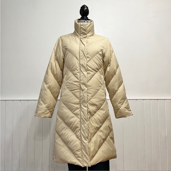 Jacob Cream Chevron Quilted Down Filled Long Puffer Coat Size S - Picture 12 of 14